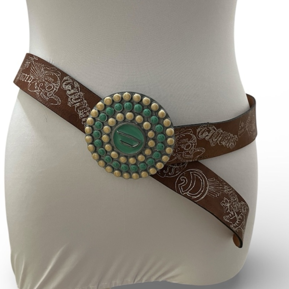 Diesel Y2K Brown Leather Statement Belt Made in Italy 90 cm